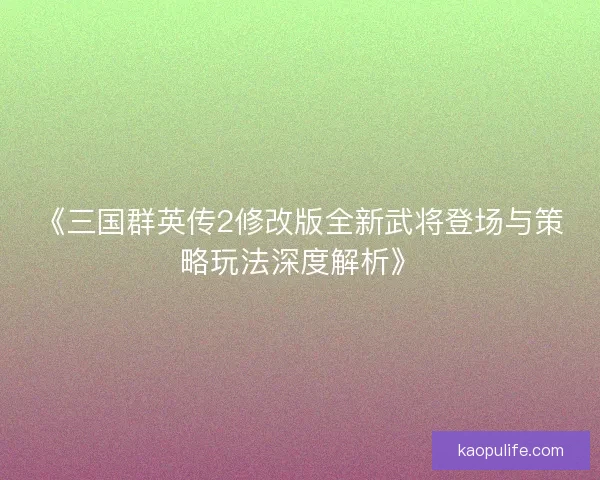 《三国群英传2修改版全新武将登场与策略玩法深度解析》